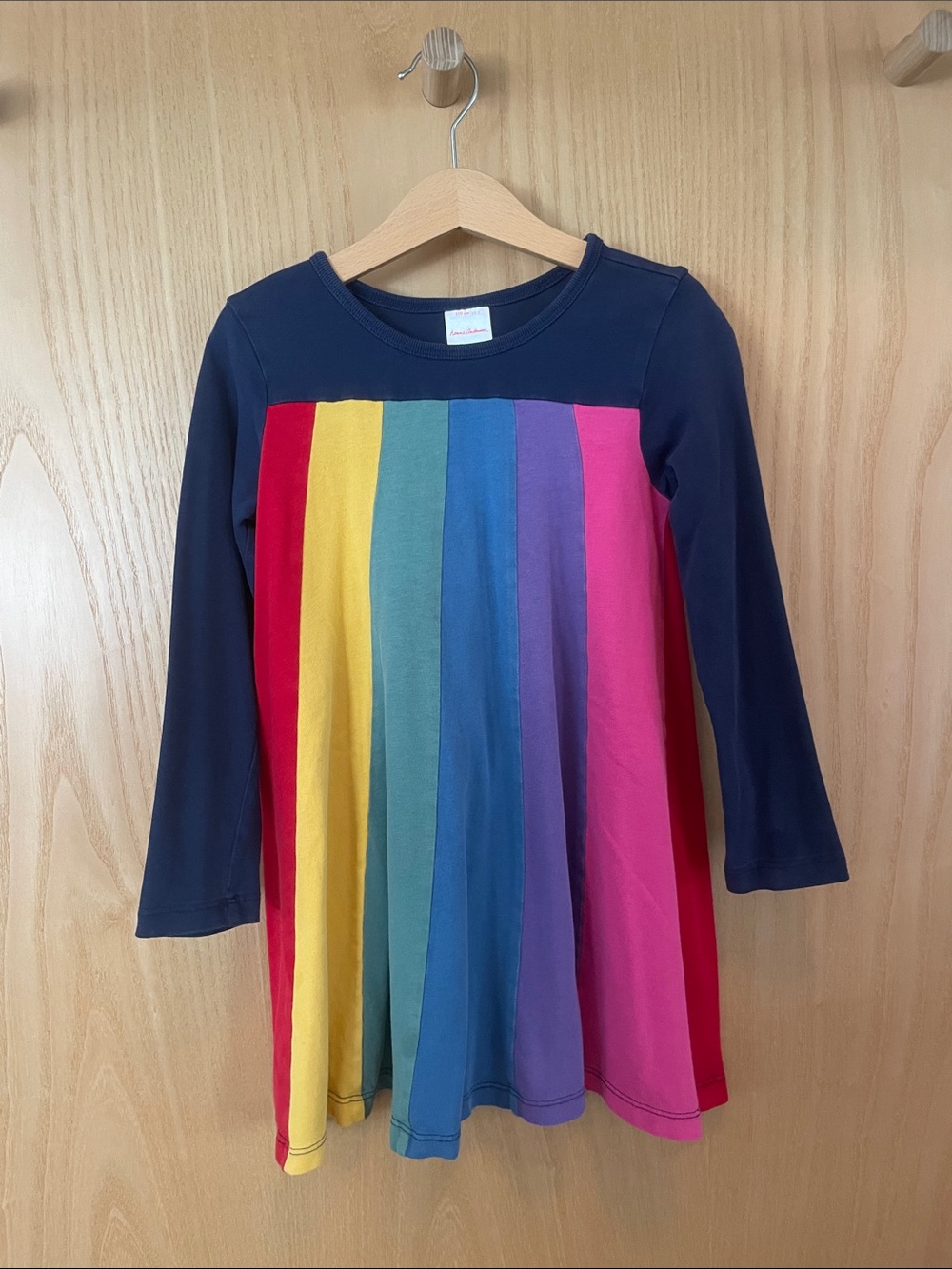 Hanna Andersson Navy Dress with Rainbow Stripes